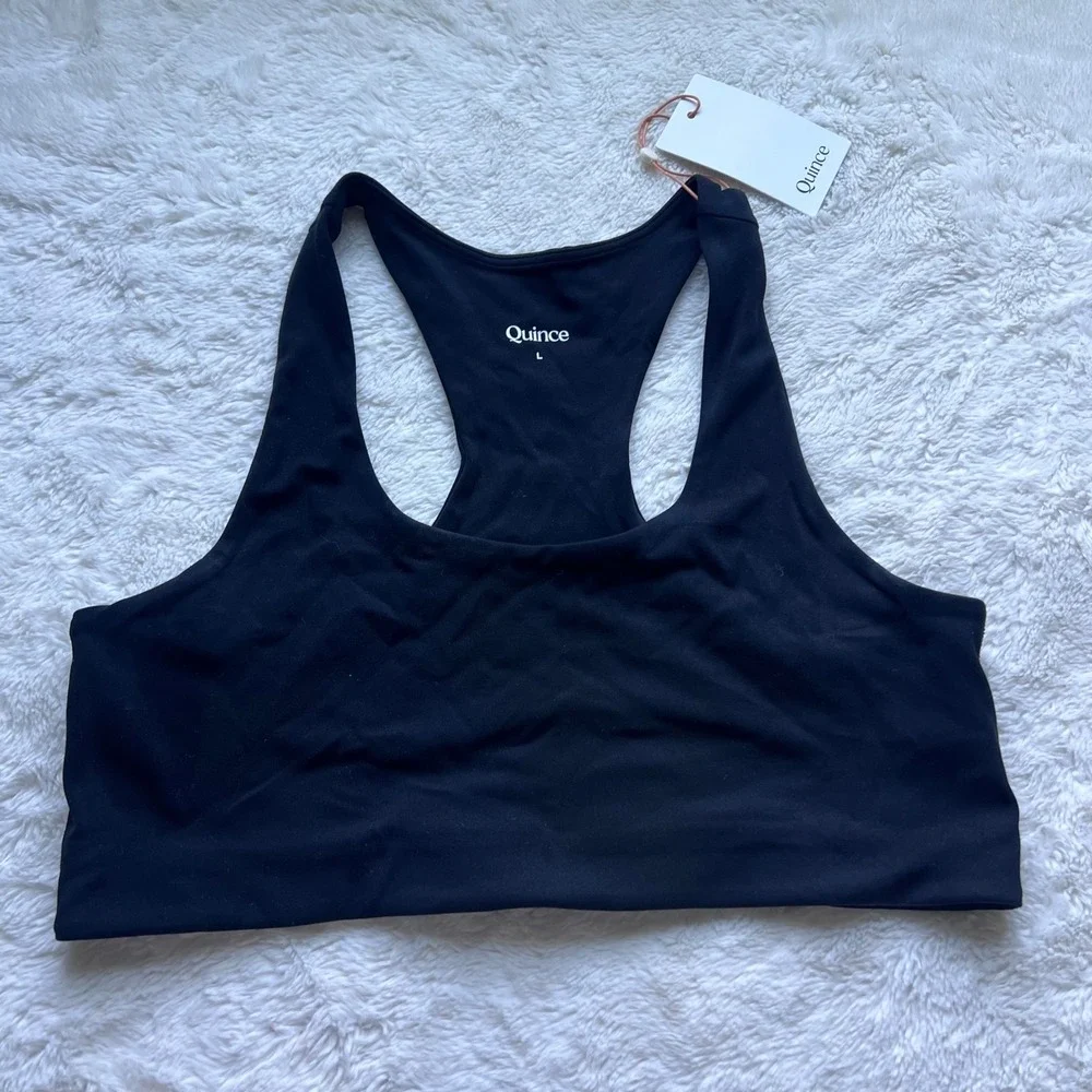 Quince Womens Ultra-Soft Performance Racerback Sports Bra Black Size Large NEW